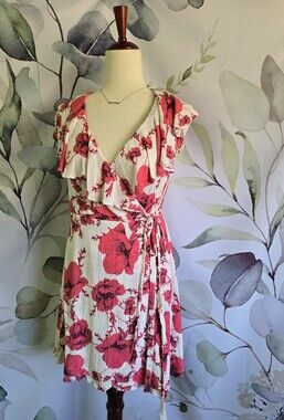 FREE PEOPLE | French Quarter Wrap Dress in Pink & White sz M